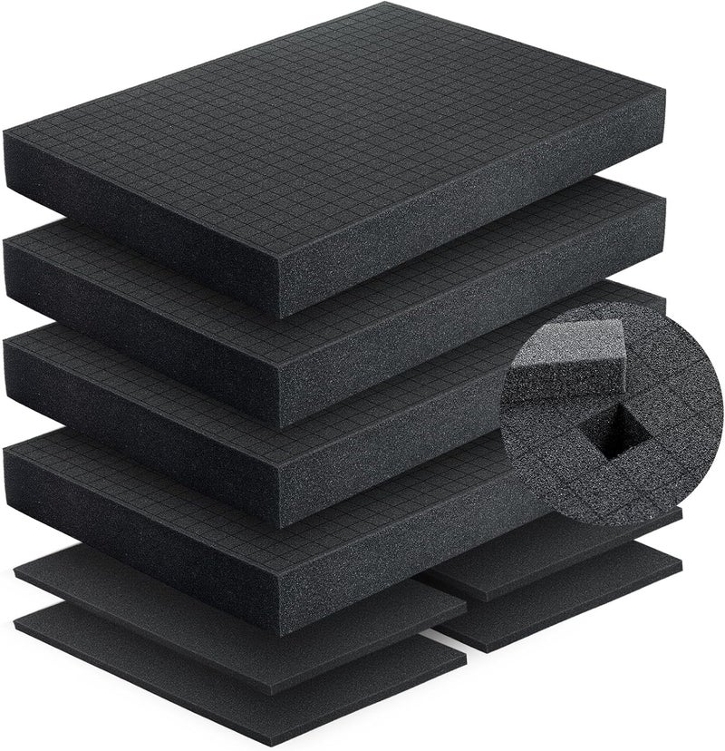VIOBEPASS 8 Pcs Pick and Pluck Foam-16 * 12 * 2 & 12 * 8 * 0.4 IN Pick Apart Foam Insert sheets Padding Pre-Cube Sheets with Bottom Packing for Board Game Box Cases Storage Closed Cell Block for Gun Organizer - Image 1
